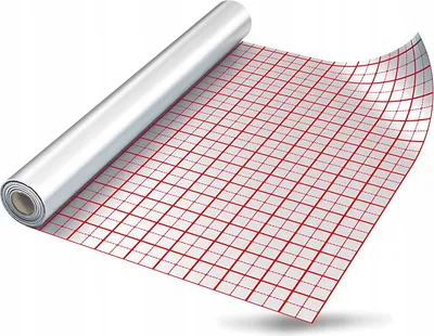 A roll of underfloor heating foil with a grid pattern is unrolled on a white background.