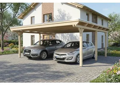 Produktbild von Doppelcarport SKAN HOLZ Emsland inkl. EPDM Folie, Pfostenanker 609 x 604 cm natur