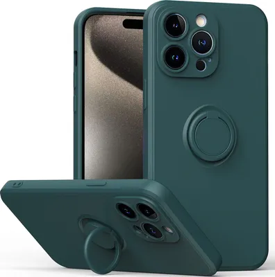 Produktbild von iPhone 15 Pro Handyhülle, Ring Halter Ständer Kratzfeste Weiche Silikon schutzhülle für iPhone 15 Pro Grün