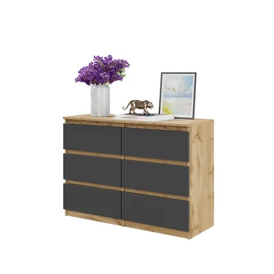 Produktbild von Kommode / Sideboard mit 6 Schubladen - Wotan Eiche / Anthrazit H71cm B100cm TD33cm
