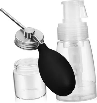 Produktbild von 2 Stück Sprühflasche und Pulverapplikator für Haare 180ml aus Kunststoff und Glas Kompakt und Tragbar für Friseursalons und Unterwegs