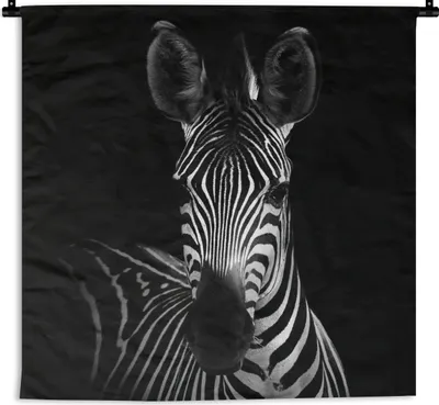 Produktbild von MuchoWow® Wandteppich Wandbehang Zebra - Schwarz - Weiß - Tiere 60x60 cm Tapisserie Dekoration Wandtuch - Dekorationen - Wand Decke
