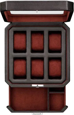 Produktbild von Leder Uhrenbox 6 Fächer mit Schublade schwarz rot