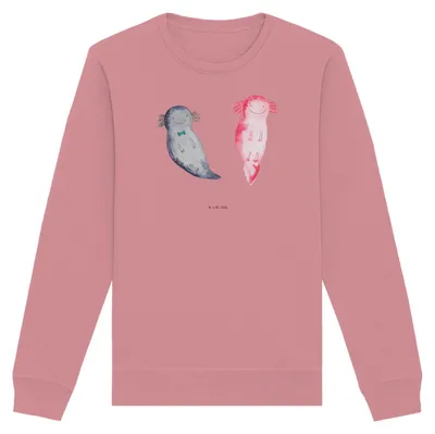 Produktbild von Mr. & Mrs. Panda Baumwoll Sweatshirt Axolotl Liebe Größe XXL - Canyon Pink - Geschenk, für Männer, Bio Pullover, Nachhaltiger, Freund, Freundin, Sweater, Pulli, Frauen