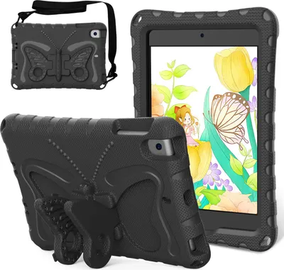 Image de Étui pour iPad mini 5/mini 4/mini 3/mini 2/mini 1, étui léger EVA anti-choc avec bandoulière et support papillon Noir