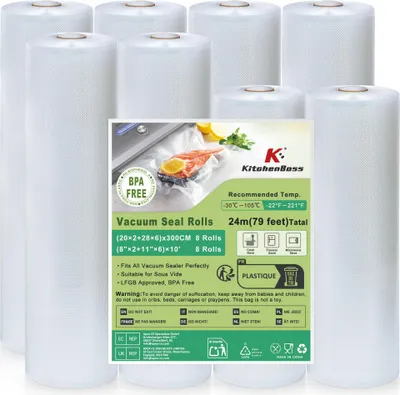 Produktbild von KitchenBoss Vakuumierbeutel 8 Rollen Vakuumierfolie: Vakuumierbeutel Lebensmitte