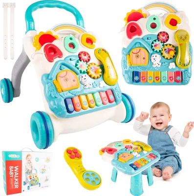 Immagine prodotto di Malplay girello per bambini carrozzina casa pianoforte gioco tavolo educativo blu da 6 mesi abilità motorie giocattolo
