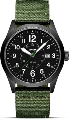 Produktbild von Herren Militär-Uhr 42mm mit Nylonband, 30M wasserdicht, Analog Quarzwerk, Datum, 12/24 Stunden Anzeige, Leuchtzifferblatt, sportlich und robust