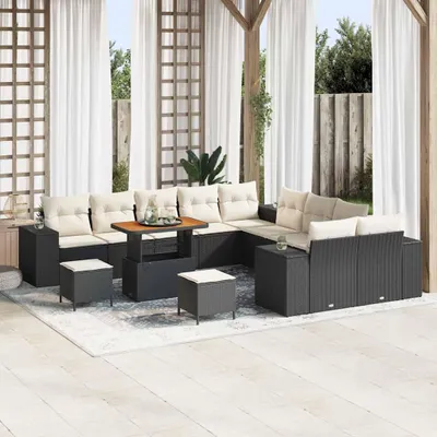 Image de Maison Exclusive - Ensemble de canapés de jardin, 13 pièces, en résine tressée noire