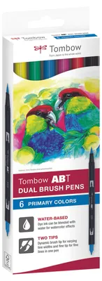 Obrázek produktu pro Tombow ABT-6C-1Tombow ABT Dual Brush Pen sada 6 ks, základní barvy, kartonové balení