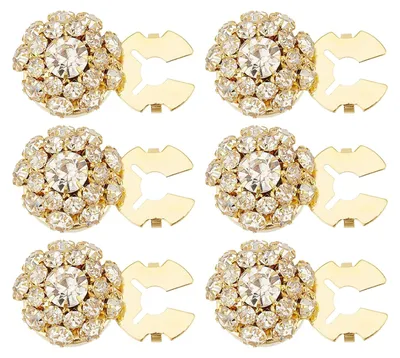 Productafbeelding van 6 Delige Rhinestone Knop Covers - Afneembare Bloem Mouw Clips - Goud
