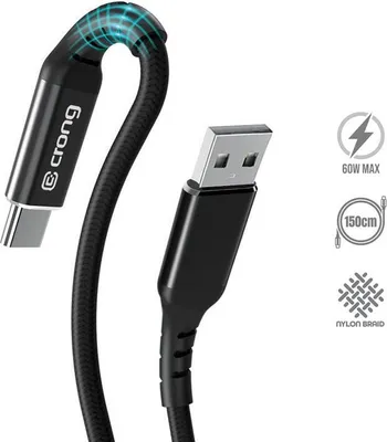 Produktbild von Crong Armor Link - 60W PD 3A USB-A zu USB-C Kabel 150cm (schwarz)