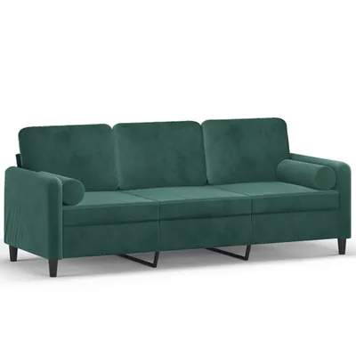 Produktbild von vidaXL 3-Sitzer-Sofa mit Zierkissen Dunkelgrün 180 cm Samt