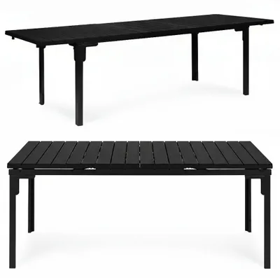 Immagine prodotto di Tavolo da giardino allungabile da 180 a 240 cm, fino a 12 persone, in acciaio e HDPE nero, MultiGarden