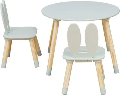 Productafbeelding van Set tafel met 2 kinderstoelen voor Montessori kinderkamer - ideaal voor spelen en leren - 44 x 60 cm tafel, 50 x 28 cm stoelen