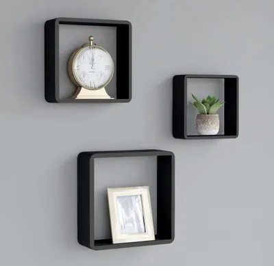 Image de The Living Store Étagères cube 3 pcs. noir MDF