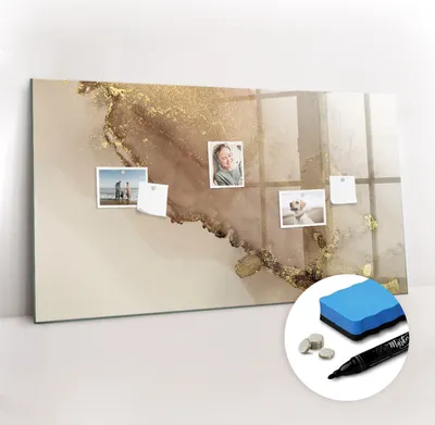 Produktbild von Magnetpinnwand Memoboard - Zubehörsatz - Schwarzer Marker + Schwamm + Magnete - 120 x 60 cm - Goldener Marmor