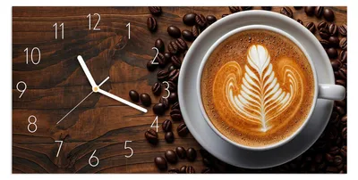 Produktbild von Wanduhr aus Glas mit Motiv Kaffeegenuss- 60 x 30 cm - inkl. Aufhängesystem