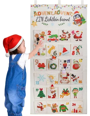Immagine prodotto di Calendario dell'Avvento con 24 tasche, arazzo, sacchetti di stoffa, per bambini, Natale
