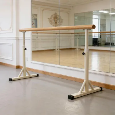 Immagine prodotto di Sbarra da balletto - Sbarra per danza - Sbarra per fitness - Ideale per danza, stretching, allenamento - Altezza regolabile - 100-150 cm - Colore legno