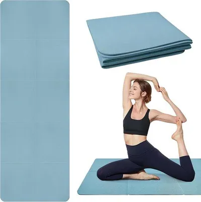 Produktbild von Faltbare, tragbare Yogamatte aus TPE, rutschfest, Fitnessmatte, 183x61x0,5 cm. Reise-Yogamatte, Gymnastikmatte, Pilatesmatte für Training und Reisen