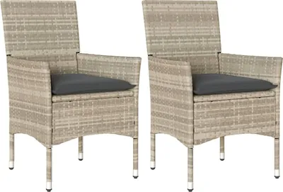 Produktbild von vidaXL Gartenstühle mit Kissen 2 Stk. Hellgrau Poly Rattan