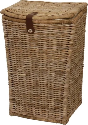 Zdjęcie produktu dla KRINES HOME Wysoki kosz na pranie o nowoczesnym, bulwiastym wyglądzie wykonany z naturalnego szarego rattanu (mały)
