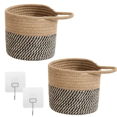 2er-Set Hängekörbe aus Baumwollseil, 15 x 16 cm, mit Haken