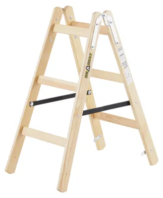 Obrázek produktu pro DRABEST | Žebřík - Řada PRO - Malířský žebřík - Dřevěný žebřík - 2 x 3 schody - Oboustranný skládací žebřík - Domácí žebřík - Nosnost do 150 kg
