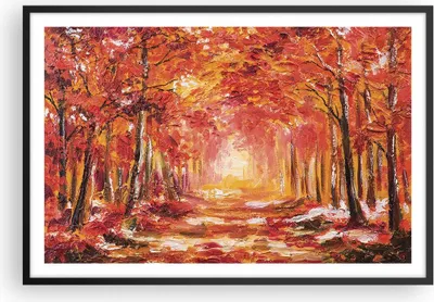 Produktbild von Gerahmtes Poster - Schwarzer Rahmen - Herbst Wald Rot - 91,5x61 cm - Wand Bild - Wanddeko - Wandbilder - Kunstposter - Wandposter - Bilderrahmen - Bilder - Kunstdruck - Wandbild - P2BAA91x61-4238