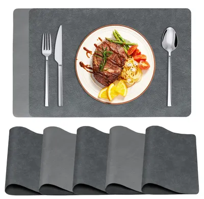 Tischsets 6er-Set, Kunstleder, 45x30 cm, dunkelgrau/hellgrau