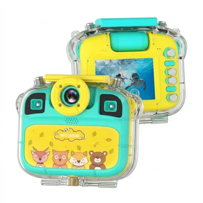 Produktbild von Kinderkamera Digitalkamera Wasserdicht 1080P mit 12MP, Unterwasserkamera, Selfie Kamera, 4 Spielen, Zeitaufnahme & 27 Cartoon-Rahmen für Kinder