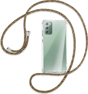 Produktbild von Handykette Backcover-Schutzhülle mit Band (Metall silberfarben) für Samsung Galaxy Note20 4G/5G (N980,N981) - braun+beige