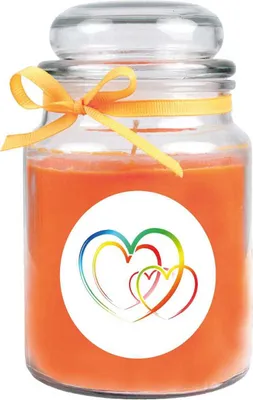 Obrázek produktu pro Vonná svíčka ve skleničce "Hearts", vůně: medový meloun ( pomeranč ), 500 g - doba hoření až 110 hodin