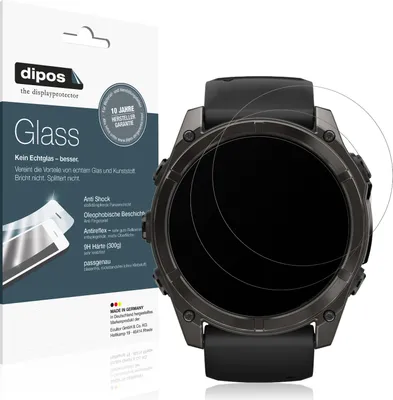 Produktbild von 2x Schutzfolie für Garmin Fenix 8 43mm matt - Anti-Shock 9H Folie dipos Glass Kunststoffglas