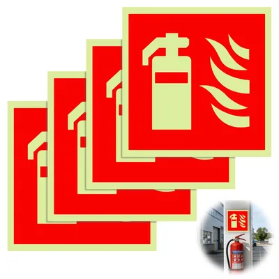 Image de Panneaux de signalisation incendie adhésifs, lot de 4, pour marquage de sécurité