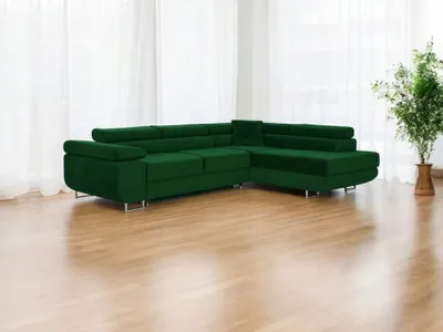 Produktbild von EMPORIUM Ecksofa ANTON mit Schlaffunktion Bettkästen L-Form, Dunkel grün, RECHTS