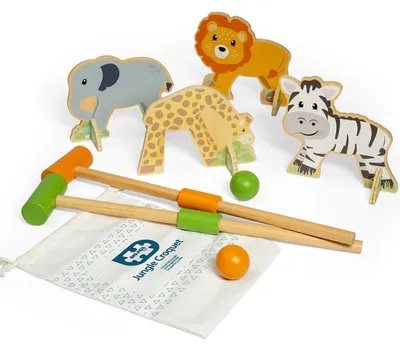 Produktbild von BigJigs Holz-Krocketspiel Dschungeltiere für Kinder Garten