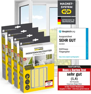 Zdjęcie produktu dla Zestaw 4 magnetycznych moskitier EASYmaxx Insect Protect, do maks. 110x130 cm