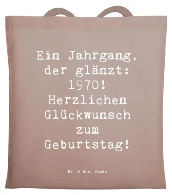 Produktbild von Mr. & Mrs. Panda Schultasche Spruch 1970 Geburtstag - Braun Pastell - Geschenk, Happy Birthday, Geburtstagsgeschenk, schulterbeutel, Stoffbeutel, Tasche, Tragetasche
