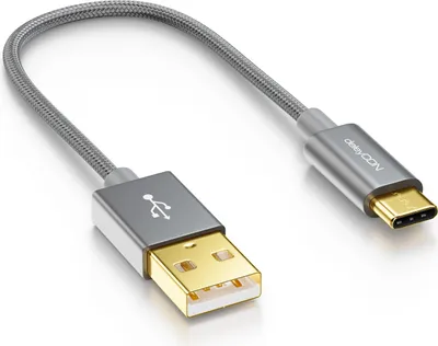 Produktbild von deleyCON 15cm USB-C Kabel - Ladekabel Datenkabel - Nylon + Metallstecker - USB C auf USB A - Kompatibel mit Apple Samsung Google Huawei Xiaomi Tablet Laptop PC - Grau