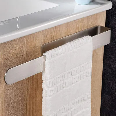 Obrázek produktu pro Držák na ručník bez vrtání, věšák na ručníky, samolepící kruh na ručníky do koupelny, kuchyně, broušená nerez, 37 cm