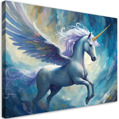 Produktbild von Leinwandbild Blaues Einhorn 120x80 Feeby Blau bild für die wand bereit zum aufhängen