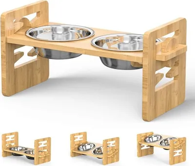 Produktbild von Hundenapf für Katzen und kleine Hunde höhenverstellbar neigbar 2er Futternapf Set Napf Ständer