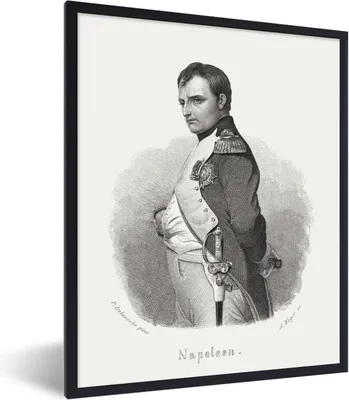 Produktbild von MuchoWow® Gerahmtes Poster Illustration von Napoleon Bonaparte vor einem weißen Hintergrund 60x80 cm - Poster mit Schwarzem Bilderrahmen Wandposter Rahmen Foto Bilder - Premium - Wanddeko Wohnzimmer