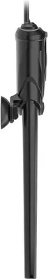 A black aquarium heater with a mounting bracket and cable.