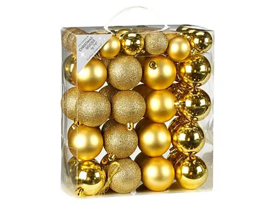 Obrázek produktu pro Sada 44 ks ozdob: Ozdoby kulaté zlaté mix 4 a 6 cm