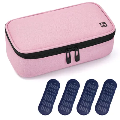 Obrázek produktu pro Chladicí taška pro inzulín, organizér pro diabetiky, pro léky, s 4 chladicími vložkami, růžová, rozměry 23x12x8 cm