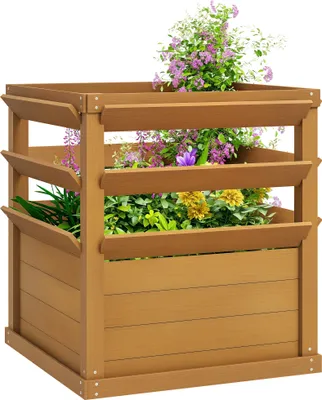 Image de Outsunny Jardinière avec treillis, lit surélevé de jardin, jardinière extérieure fond ouvert, bac à fleurs en bois pour balcon terrasse patio, 65 x 65 x 73 cm, marron clair