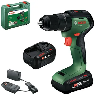 Image de Perceuse-visseuse à percussion sans fil PSB18V-60, avec 2 batteries (2,5 Ah + 4,0 Ah) et coffret d'outils